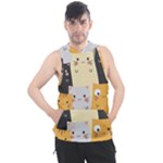 Seamless Pattern Cute Cat Cartoons Men s Sleeveless Hoodie