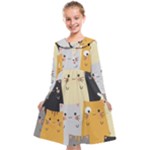 Seamless Pattern Cute Cat Cartoons Kids  Midi Sailor Dress