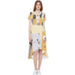 Seamless Pattern Cute Cat Cartoons High Low Boho Dress