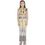 Seamless Pattern Cute Cat Cartoons Kids  Sleeveless Ruffle Edge Band Collar Chiffon One Piece