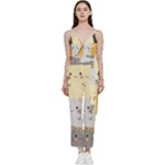 Seamless Pattern Cute Cat Cartoons V-Neck Camisole Jumpsuit