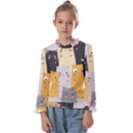 Seamless Pattern Cute Cat Cartoons Kids  Frill Detail T-Shirt