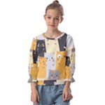Seamless Pattern Cute Cat Cartoons Kids  Cuff Sleeve Top