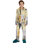 Seamless Pattern Cute Cat Cartoons Kids  Long Sleeve Velvet Pajamas Set