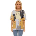 Seamless Pattern Cute Cat Cartoons Oversized Basic T-Shirt