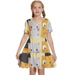 Seamless Pattern Cute Cat Cartoons Kids  Short Sleeve Tiered Mini Dress