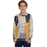 Seamless Pattern Cute Cat Cartoons Kids  Crewneck Sweatshirt