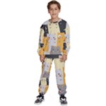 Seamless Pattern Cute Cat Cartoons Kids  Sweatshirt set