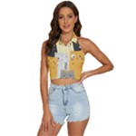 Seamless Pattern Cute Cat Cartoons Backless Halter Cami Shirt