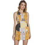 Seamless Pattern Cute Cat Cartoons Sleeveless High Waist Mini Dress