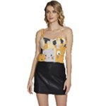 Seamless Pattern Cute Cat Cartoons Flowy Camisole Tie Up Top