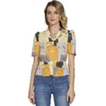 Seamless Pattern Cute Cat Cartoons Puffed Short Sleeve Button Up Jacket