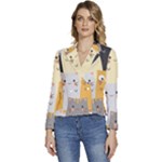 Seamless Pattern Cute Cat Cartoons Women s Long Sleeve Revers Collar Cropped Jacket
