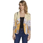 Seamless Pattern Cute Cat Cartoons Women s One-Button 3/4 Sleeve Short Jacket