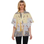Seamless Pattern Cute Cat Cartoons Women s Batwing Button Up Shirt