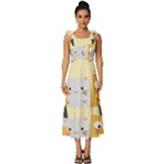 Seamless Pattern Cute Cat Cartoons Tie-Strap Tiered Midi Chiffon Dress