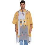 Seamless Pattern Cute Cat Cartoons Men s Hooded Rain Ponchos