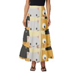 Seamless Pattern Cute Cat Cartoons Tiered Ruffle Maxi Skirt
