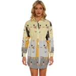 Seamless Pattern Cute Cat Cartoons Womens Long Sleeve Shirt Dress
