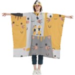 Seamless Pattern Cute Cat Cartoons Women s Hooded Rain Ponchos