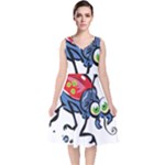 Bug Black Insect Animal V-Neck Midi Sleeveless Dress 