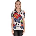 Bug Black Insect Animal Women s V-Neck Scrub Top