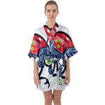 Bug Black Insect Animal Half Sleeve Satin Kimono 