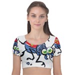 Bug Black Insect Animal Velvet Short Sleeve Crop Top 