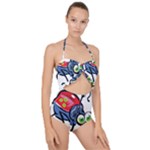 Bug Black Insect Animal Scallop Top Cut Out Swimsuit