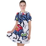 Bug Black Insect Animal Short Sleeve Shoulder Cut Out Dress 