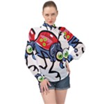 Bug Black Insect Animal High Neck Long Sleeve Chiffon Top