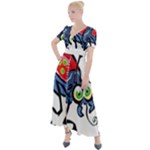 Bug Black Insect Animal Button Up Short Sleeve Maxi Dress