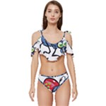 Bug Black Insect Animal Ruffle Edge Tie Up Bikini Set	