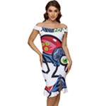 Bug Black Insect Animal Off Shoulder Ruffle Split Hem Bodycon Dress
