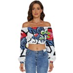 Bug Black Insect Animal Long Sleeve Crinkled Weave Crop Top