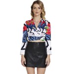 Bug Black Insect Animal Long Sleeve Tie Back Satin Wrap Top