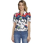 Bug Black Insect Animal Puffed Short Sleeve Button Up Jacket