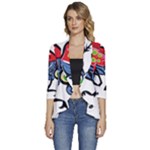 Bug Black Insect Animal Women s 3/4 Sleeve Ruffle Edge Open Front Jacket