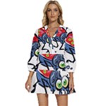 Bug Black Insect Animal V-Neck Placket Mini Dress