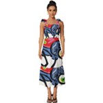 Bug Black Insect Animal Tie-Strap Tiered Midi Chiffon Dress