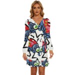 Bug Black Insect Animal Long Sleeve Waist Tie Ruffle Velvet Dress