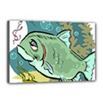 Fish Hook Worm Bait Water Hobby Canvas 18  x 12  (Stretched)