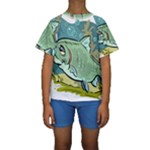 Fish Hook Worm Bait Water Hobby Kids  Short Sleeve Swimwear