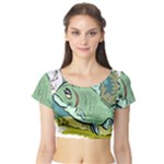 Fish Hook Worm Bait Water Hobby Short Sleeve Crop Top