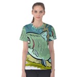 Fish Hook Worm Bait Water Hobby Women s Cotton T-Shirt