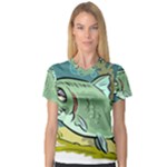 Fish Hook Worm Bait Water Hobby V-Neck Sport Mesh T-Shirt