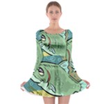 Fish Hook Worm Bait Water Hobby Long Sleeve Skater Dress