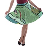 Fish Hook Worm Bait Water Hobby A-line Skater Skirt
