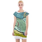 Fish Hook Worm Bait Water Hobby Cap Sleeve Bodycon Dress