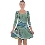Fish Hook Worm Bait Water Hobby Quarter Sleeve Skater Dress